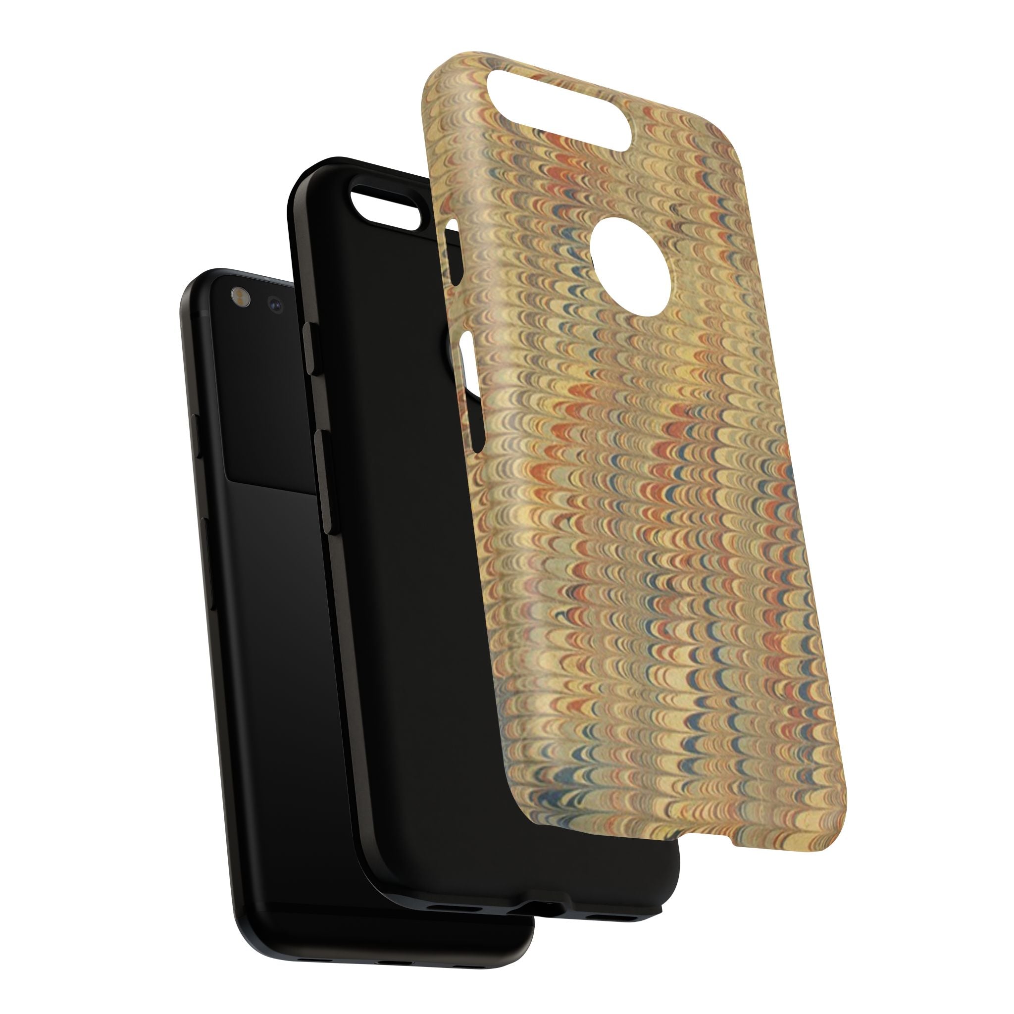 Beige and Blue Marbled Durable Phone Case - Dual Layer - Matte or Glossy