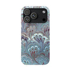 Marbled Feather Blue, White + Burgundy Swirl - Single Layer Slim Phone Case