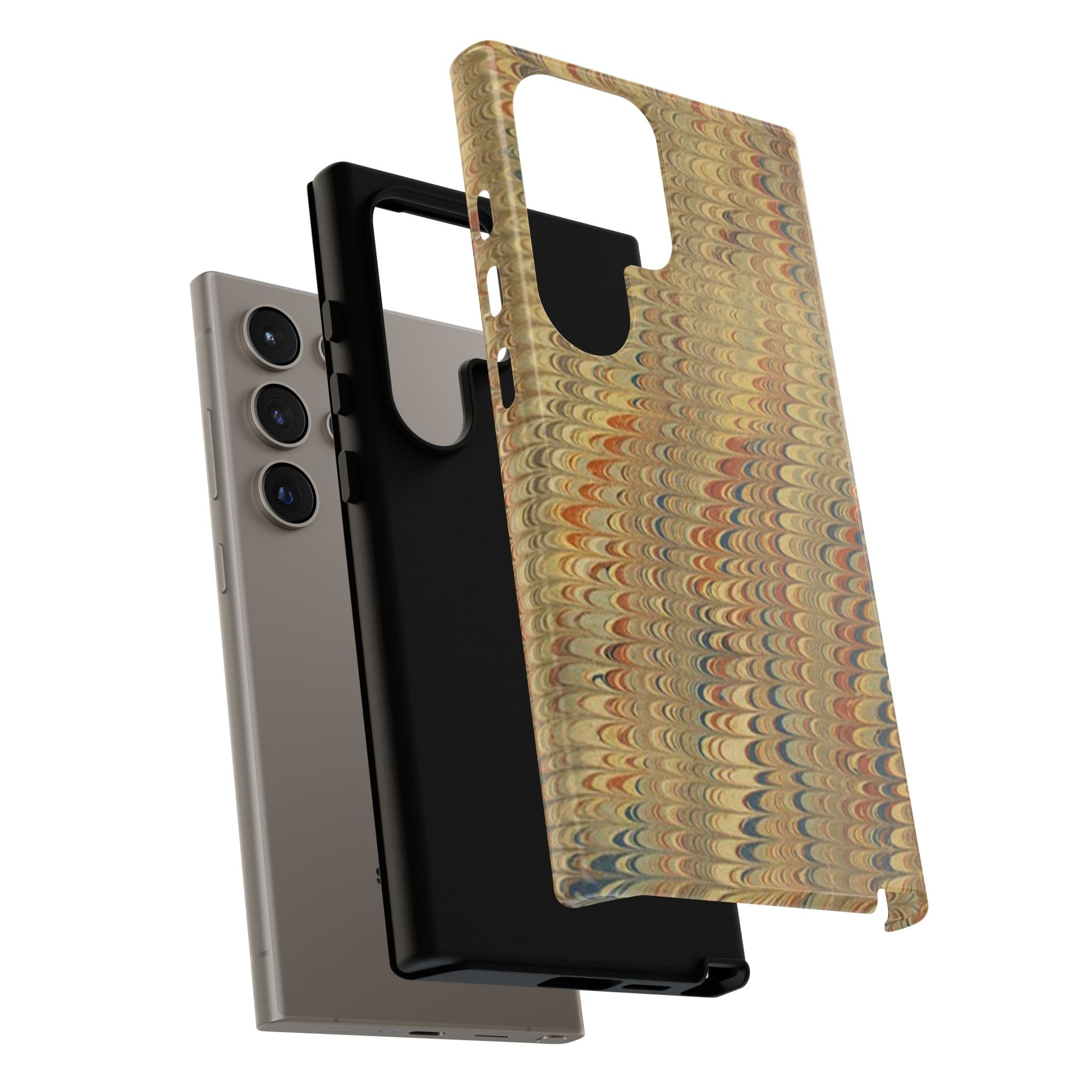 Beige and Blue Marbled Durable Phone Case - Dual Layer - Matte or Glossy