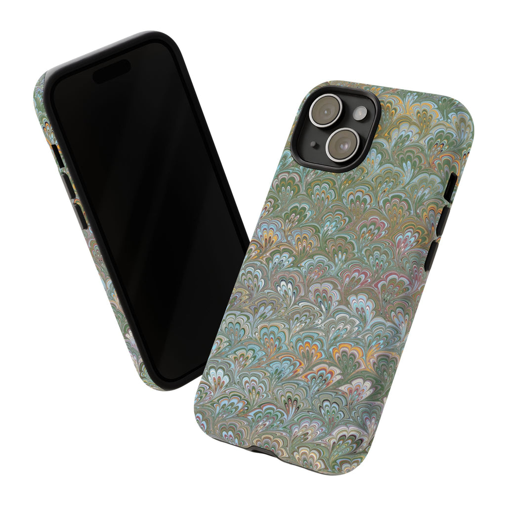 Blue and Green Feather Marbled Phone Case — Dual Layer - Tough Protective Phone Cover