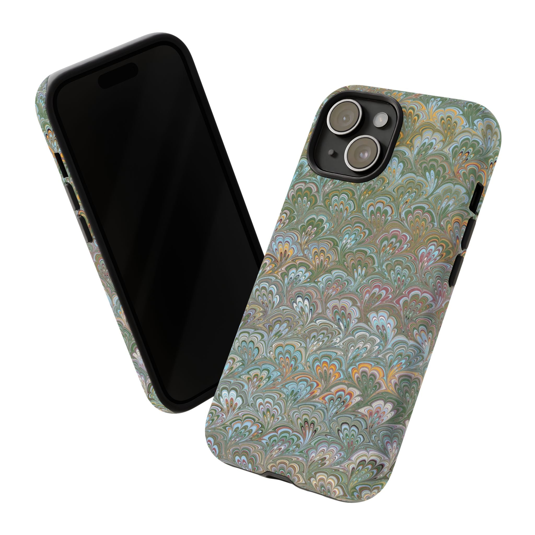 Blue and Green Feather Marbled Phone Case — Dual Layer - Tough Protective Phone Cover