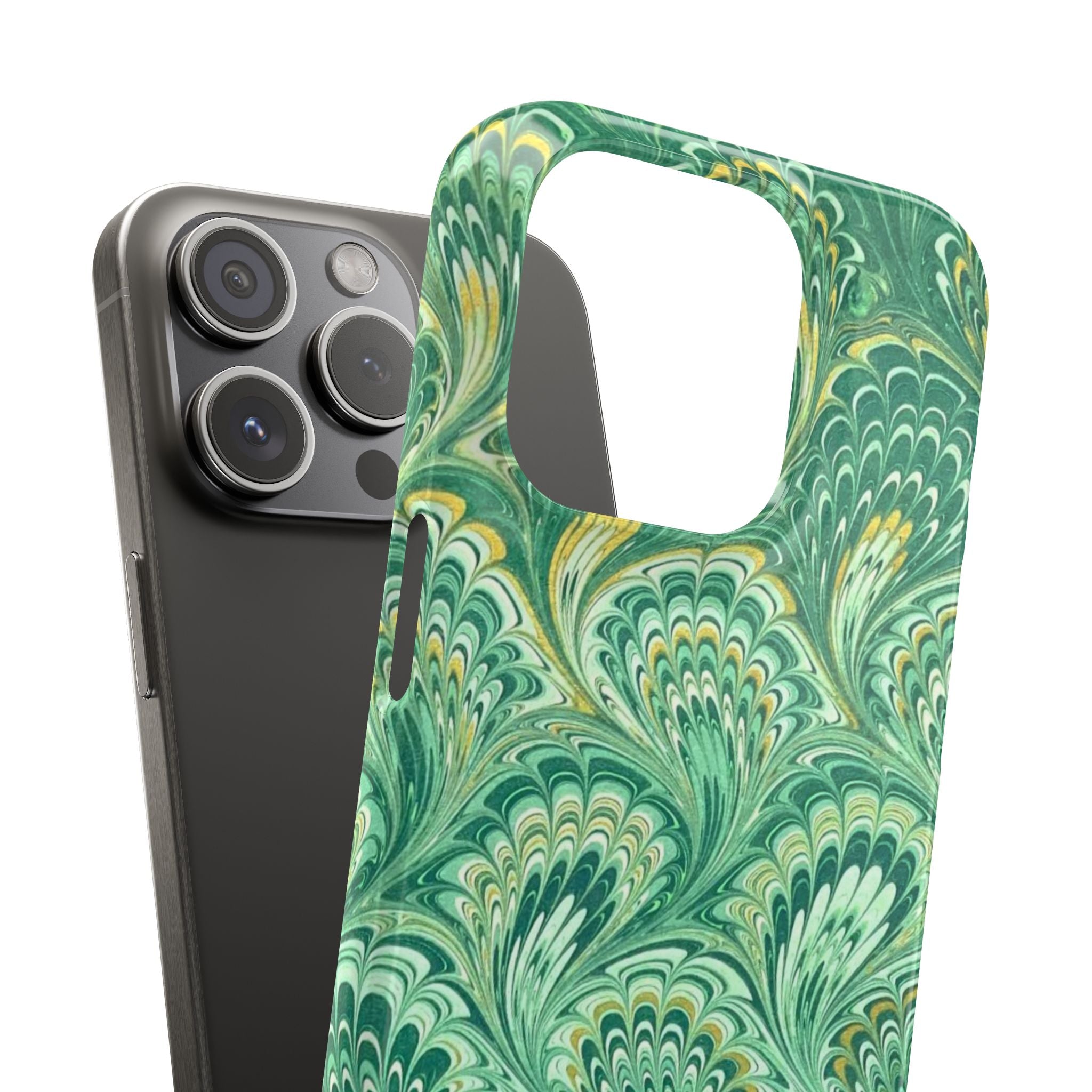 Marbled Feather Green Swirl - Single Layer Slim Phone Case