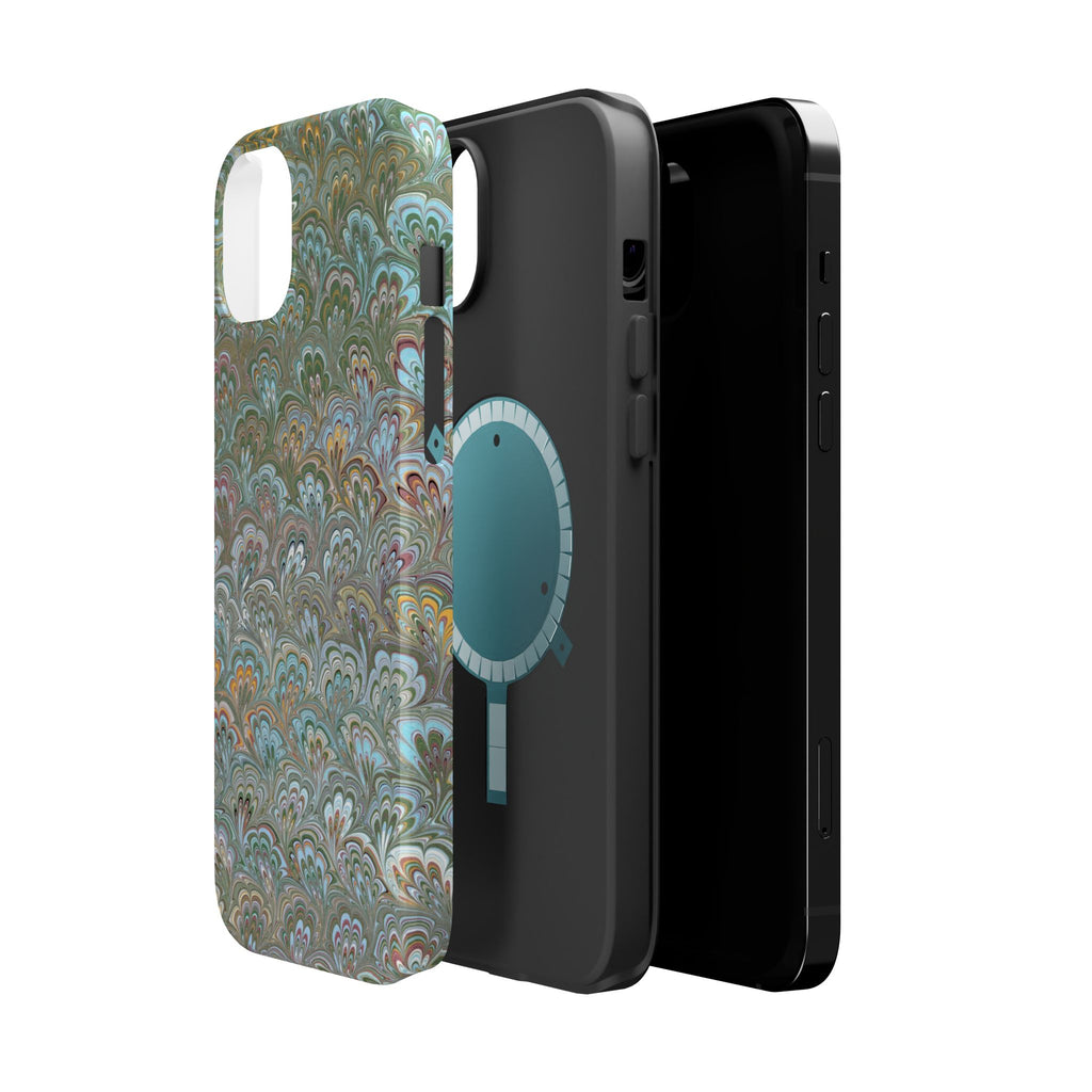 Green, Blue, + White Marbled Peacock - Dual Layer MAG SAFE Phone Case