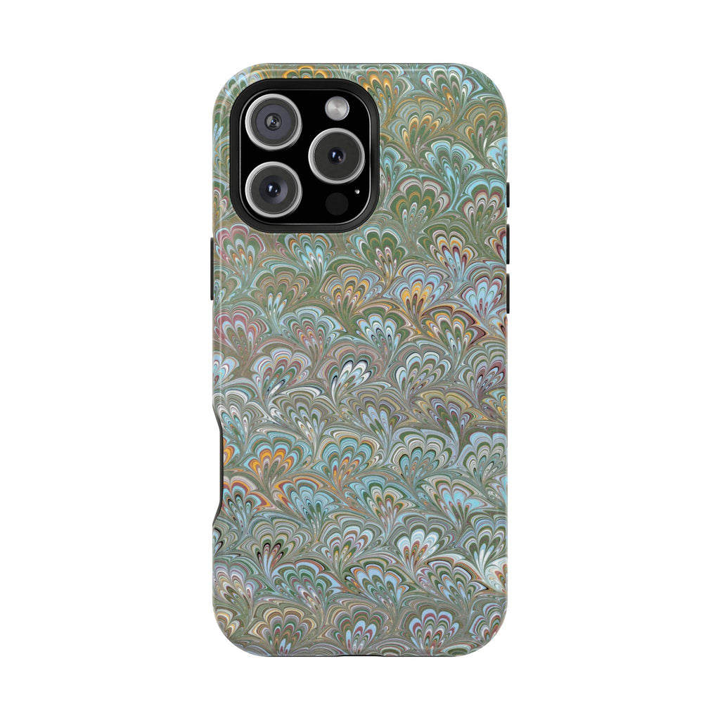Green, Blue, + White Marbled Peacock - Dual Layer MAG SAFE Phone Case