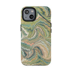 Florentine Marble iPhone Case | Inspired by Florence | Italian Marbled Paper Technique | Artisanal Green Swirl | Dual-Layer Protective Case | Matte or Glossy