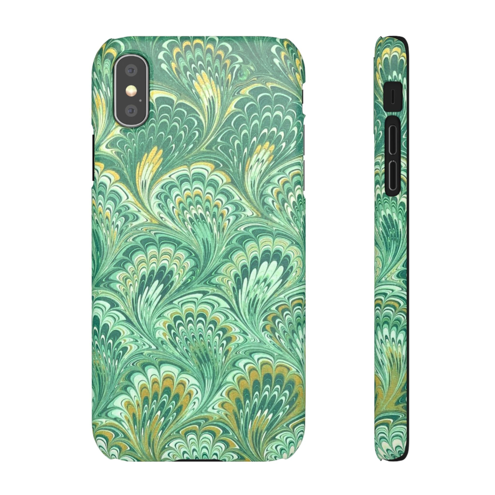 Marbled Feather Green Swirl - Single Layer Slim Phone Case