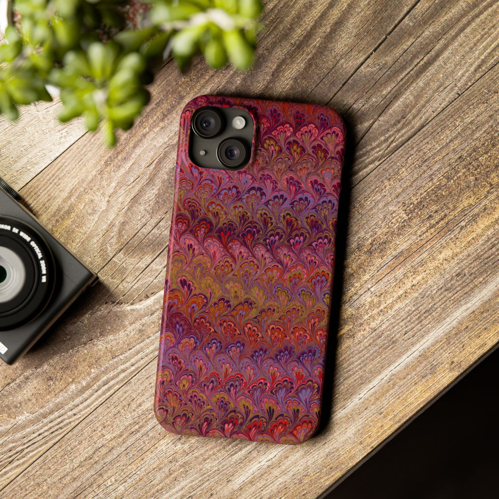 Reds, Lavenders, Marbled VIntage Design, Italian Feather Phone Case, Slim Phone Cases, IPHONE16 and all sizes