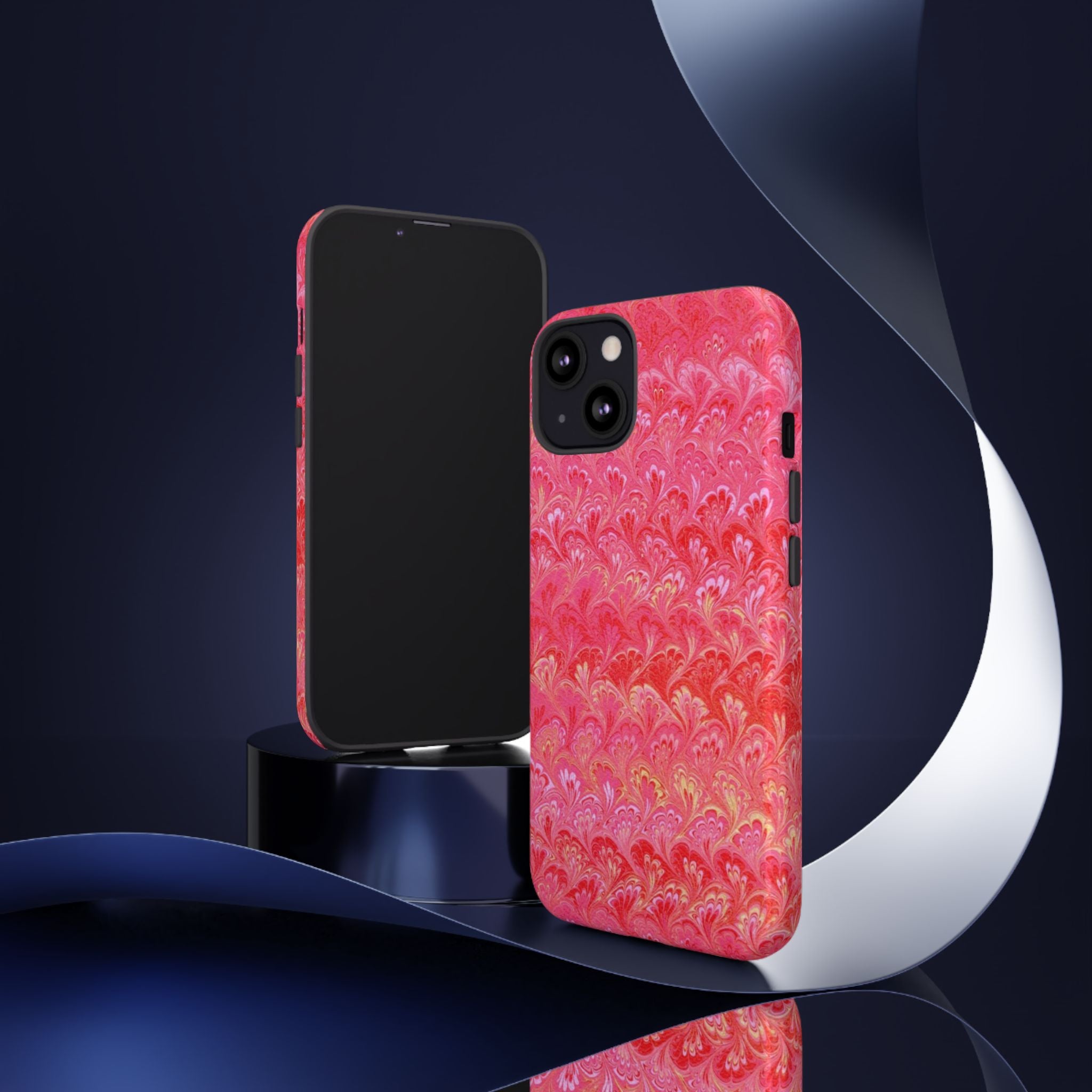 Pink and Gold Marbled Peacock Durable Phone Case - Olive Green and Brown - Matte or Glossy