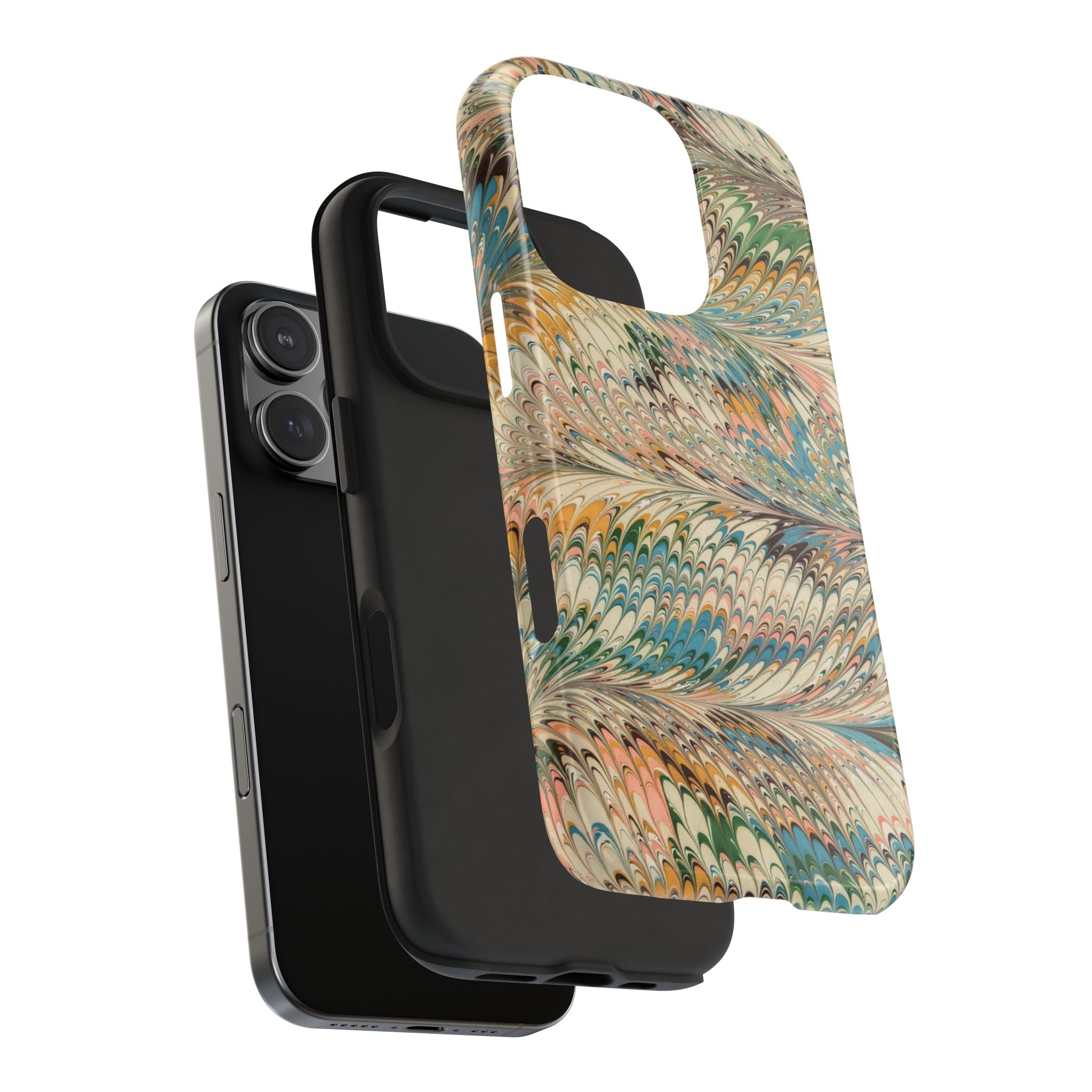 Swirl Wave Beige, Blue, and Pinks Marbled Design Dual Layer Phone Case