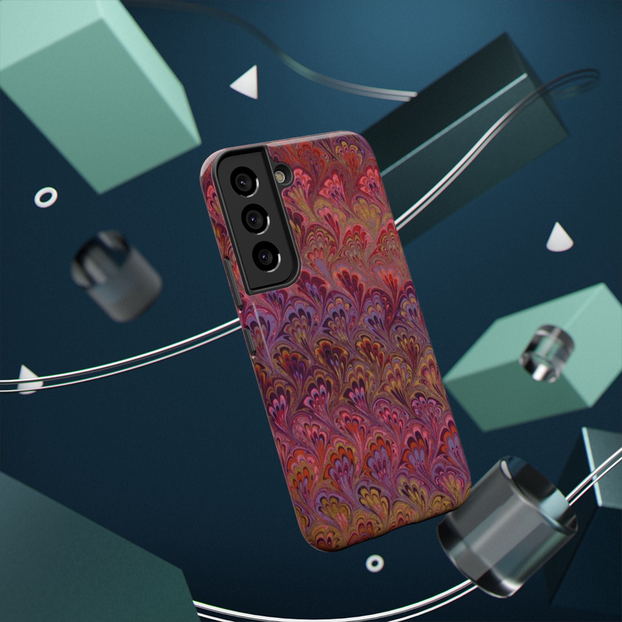 Red, Burgundy, Lavender Italian Peacock Feather Design Phone Case