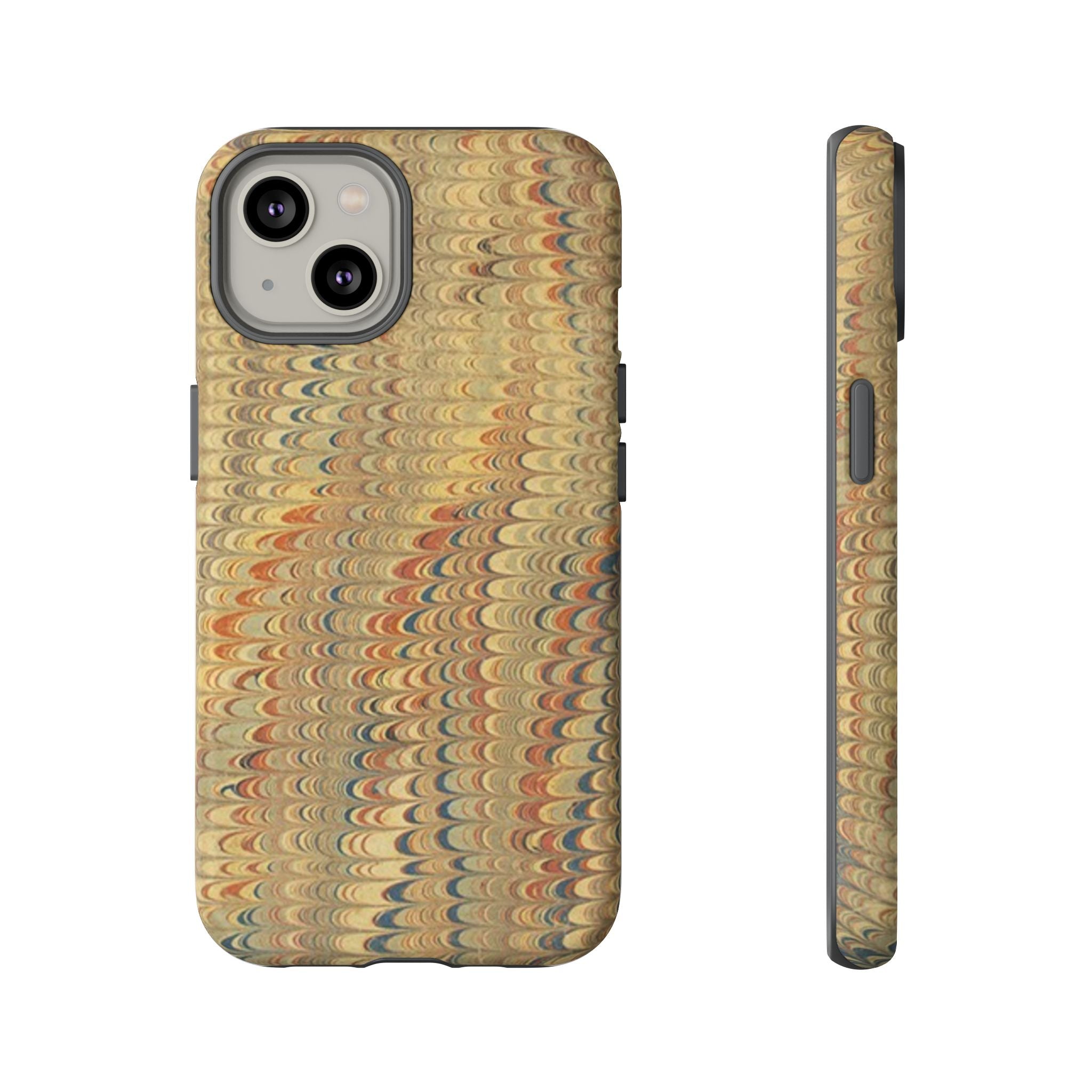 Beige and Blue Marbled Durable Phone Case - Dual Layer - Matte or Glossy