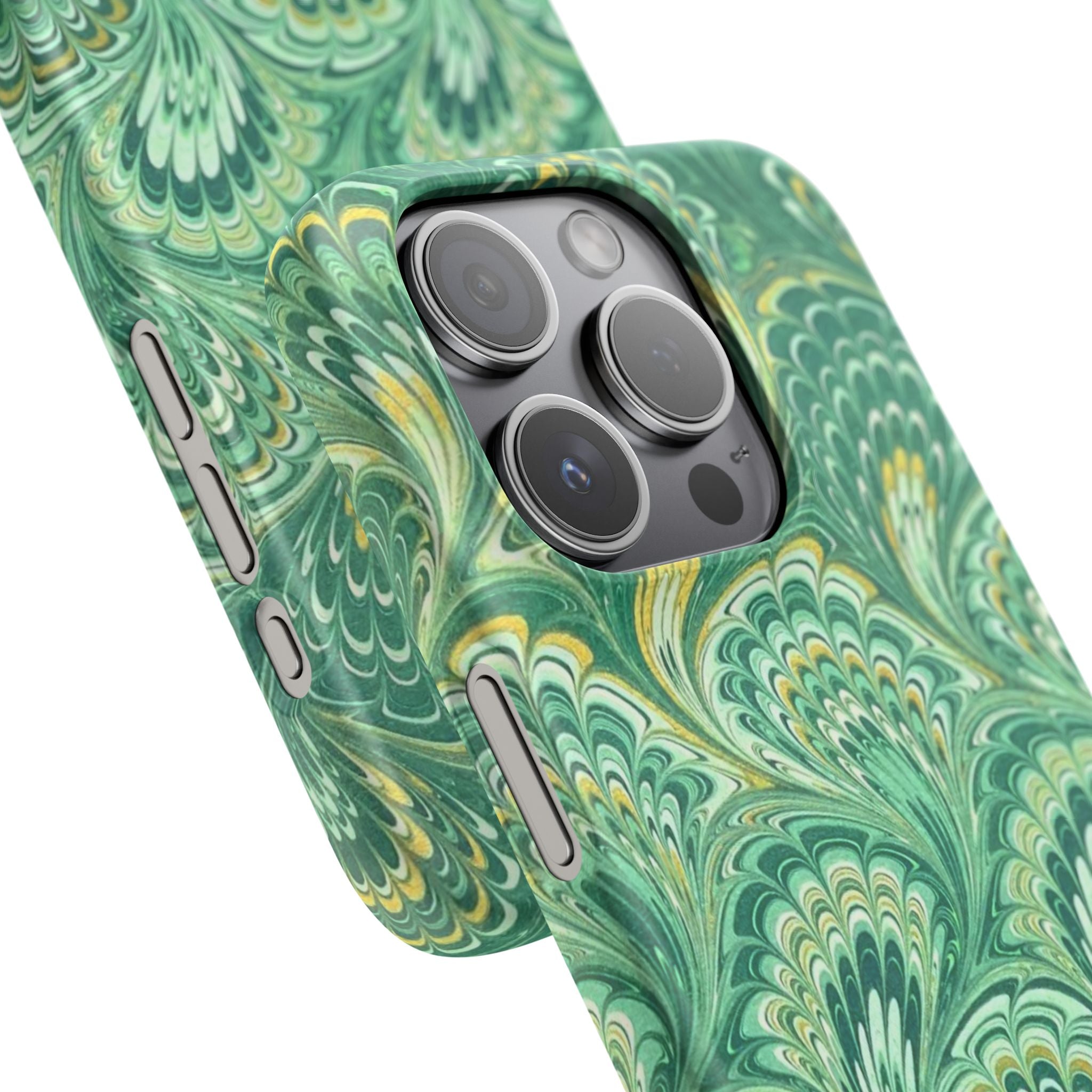 Marbled Feather Green Swirl - Single Layer Slim Phone Case
