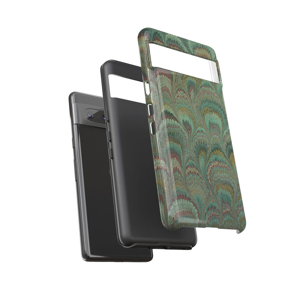 Marbled Peacock Durable Phone Case - Olive Green and Brown - Matte or Glossy