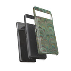 Marbled Peacock Durable Phone Case - Olive Green and Brown - Matte or Glossy
