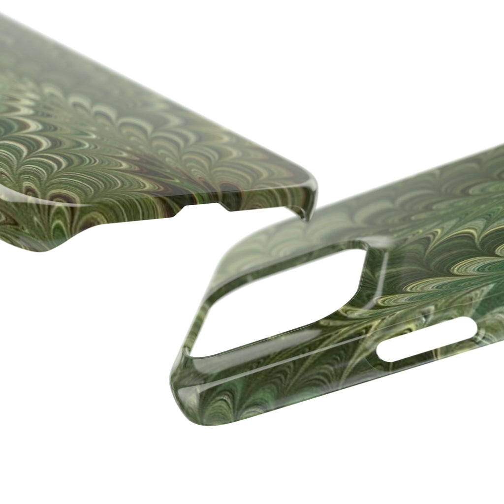 Green Marbled Slim Phone Case — Botanical Swirl Pattern Slim Case