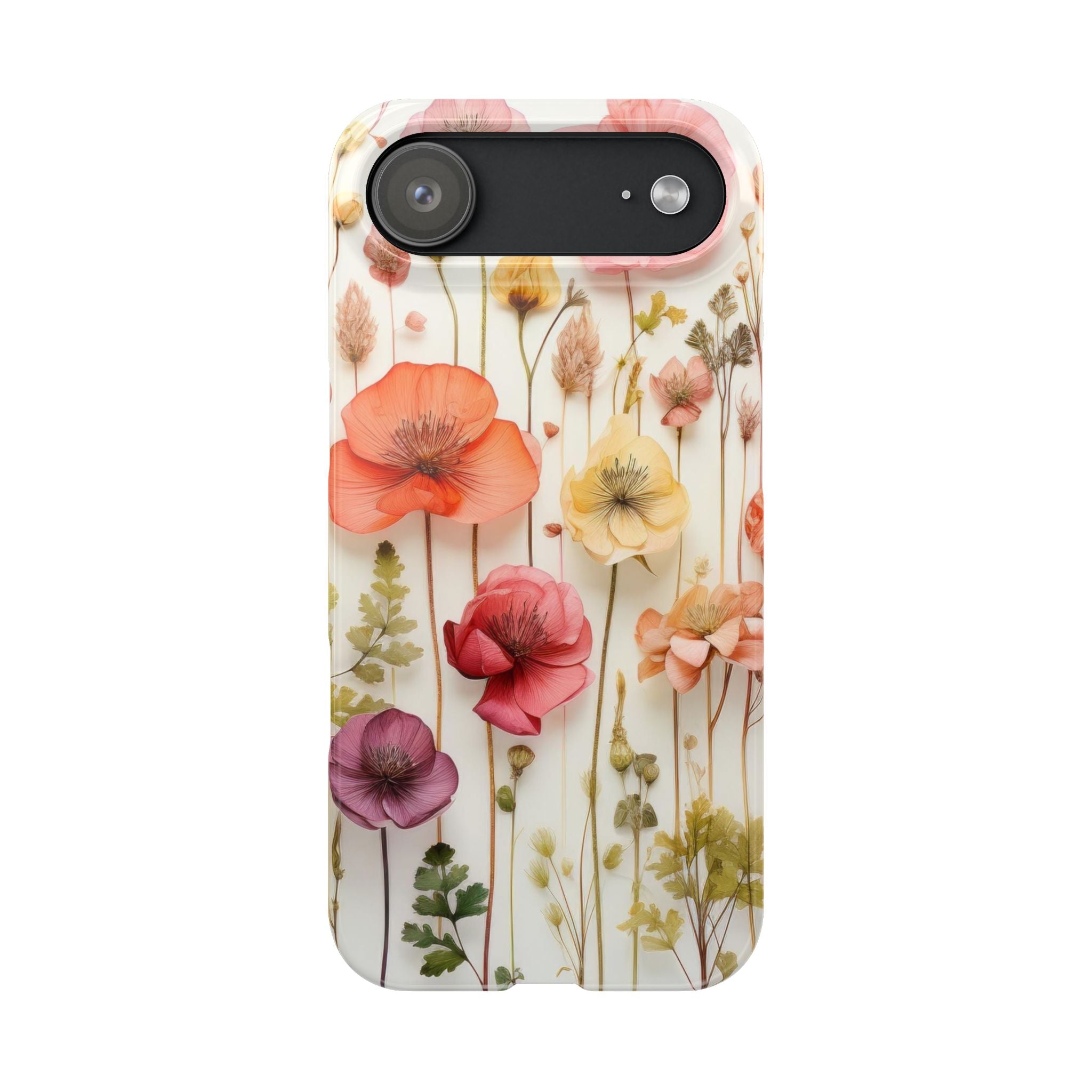 Slim Phone Case - Pink Floral Pressed Flowers iPhone 17 and Other Sizes - Glossy Finish