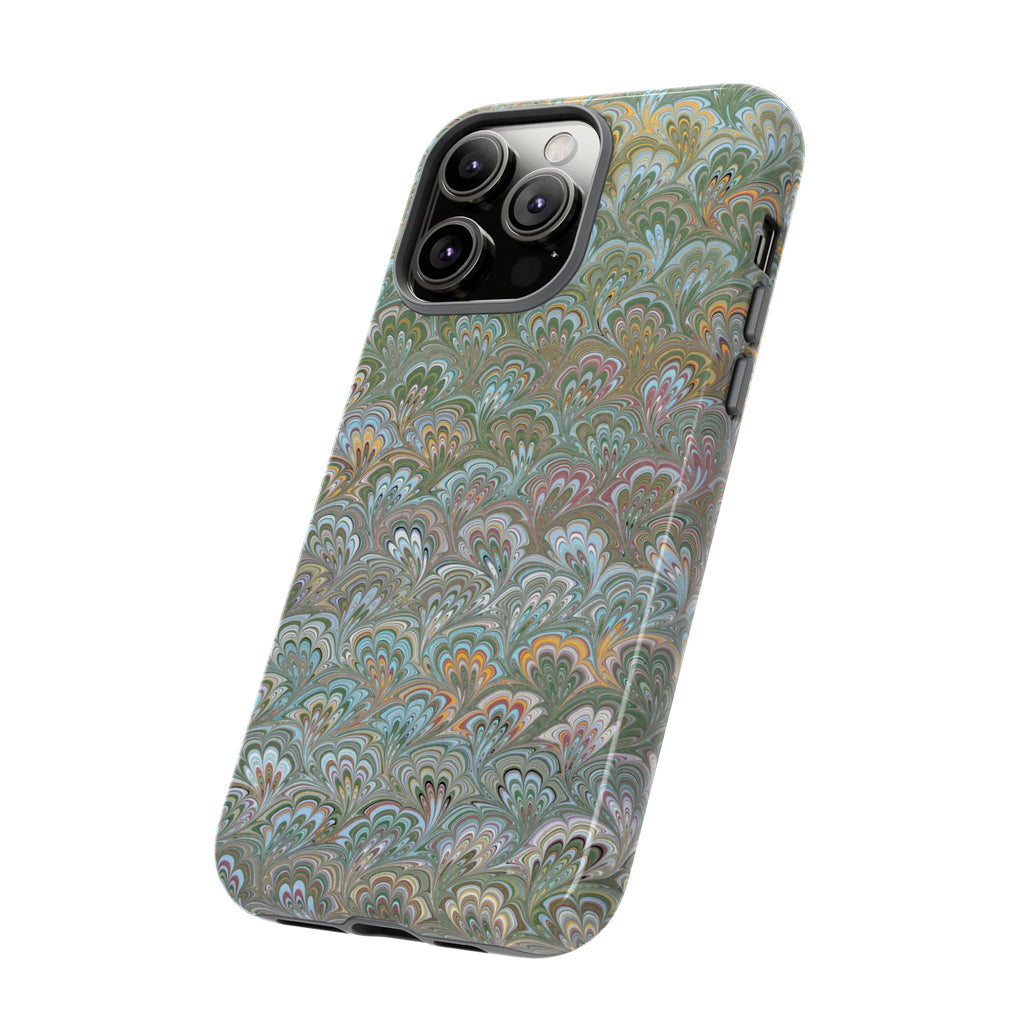 Blue and Green Feather Marbled Phone Case — Dual Layer - Tough Protective Phone Cover