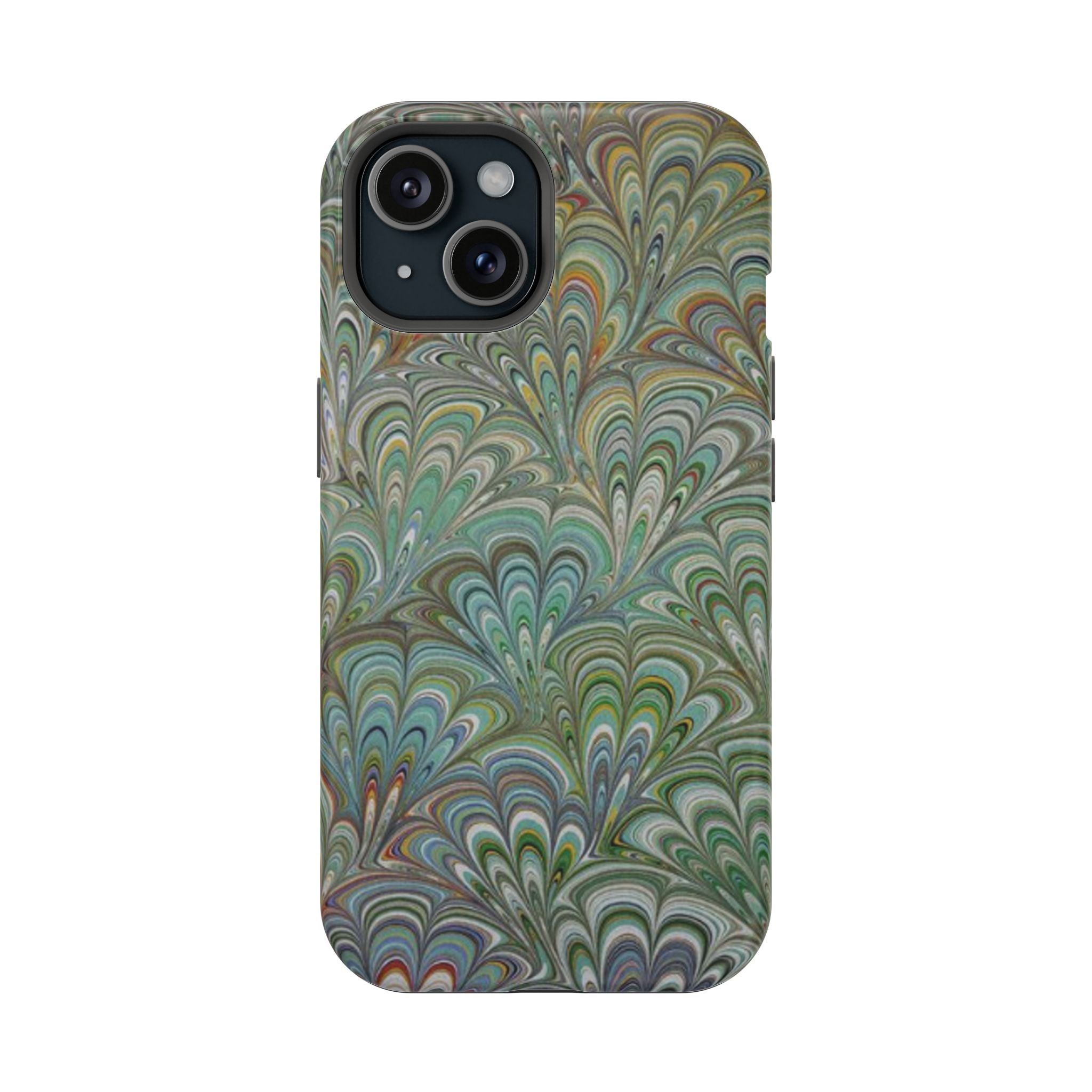 iPhone17 + All Models Phone Cases, Italian Peacock Feather Design, Stylish Impact-Resistant Shell, Protective Cover, Green Peacock Print