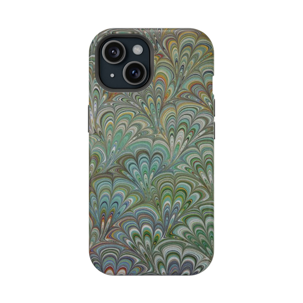 iPhone17 + All Models Phone Cases, Italian Peacock Feather Design, Stylish Impact-Resistant Shell, Protective Cover, Green Peacock Print