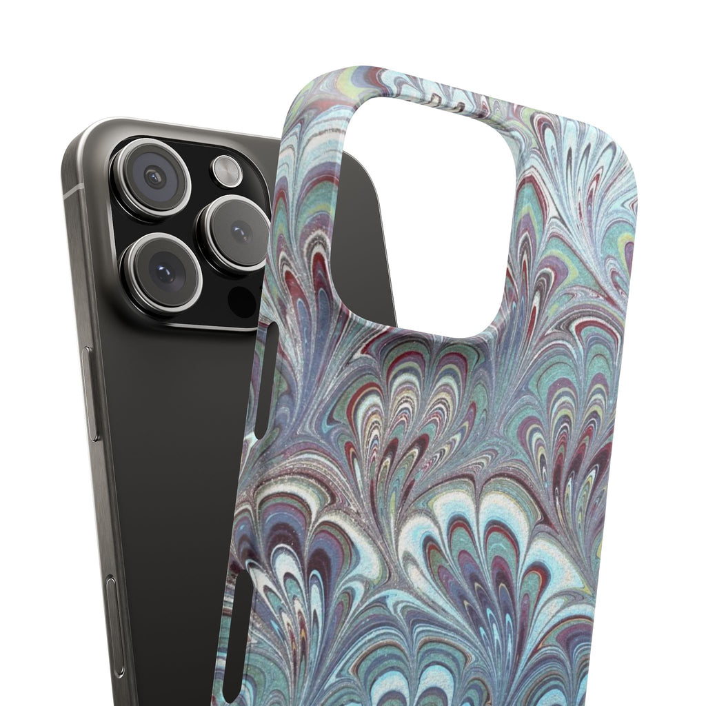 Marbled Feather Blue, White + Burgundy Swirl - Single Layer Slim Phone Case