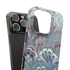 Marbled Feather Blue, White + Burgundy Swirl - Single Layer Slim Phone Case