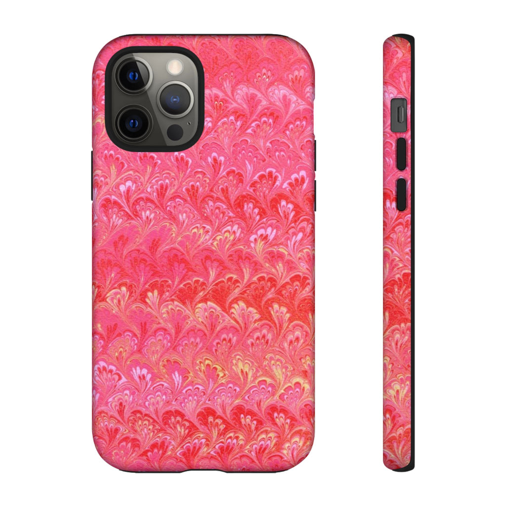 Pink and Gold Marbled Peacock Durable Phone Case - Olive Green and Brown - Matte or Glossy