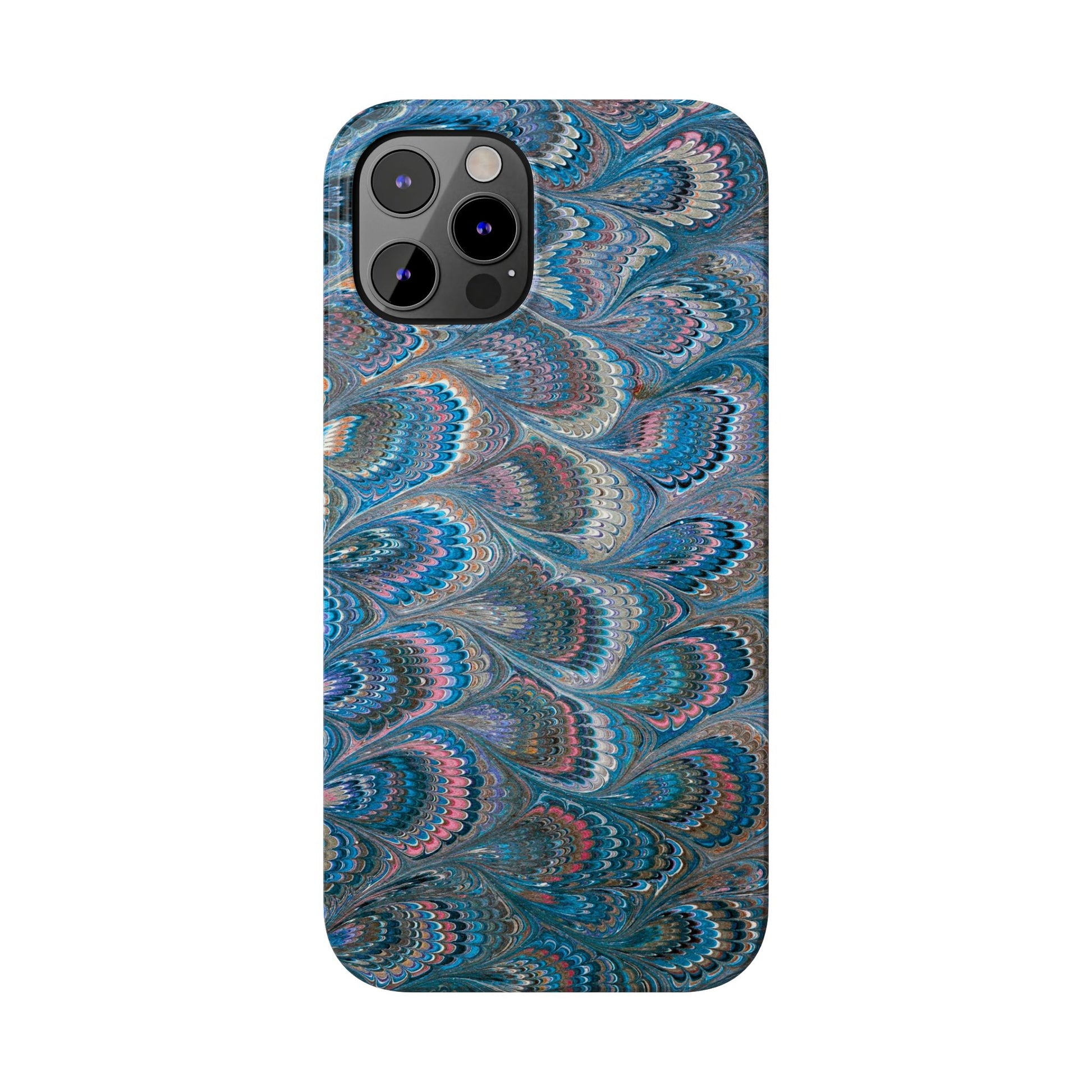 Blue and Pink FEATHER PEACKOCK Marbled VIntage Design, Italian Feather Phone Case, Slim Phone Cases, IPHONE 16 and all sizes