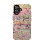Pastel Pinks and Greens Florentine Marbled Peacock Feather Dual Layer iPhone Case - iPhone 18