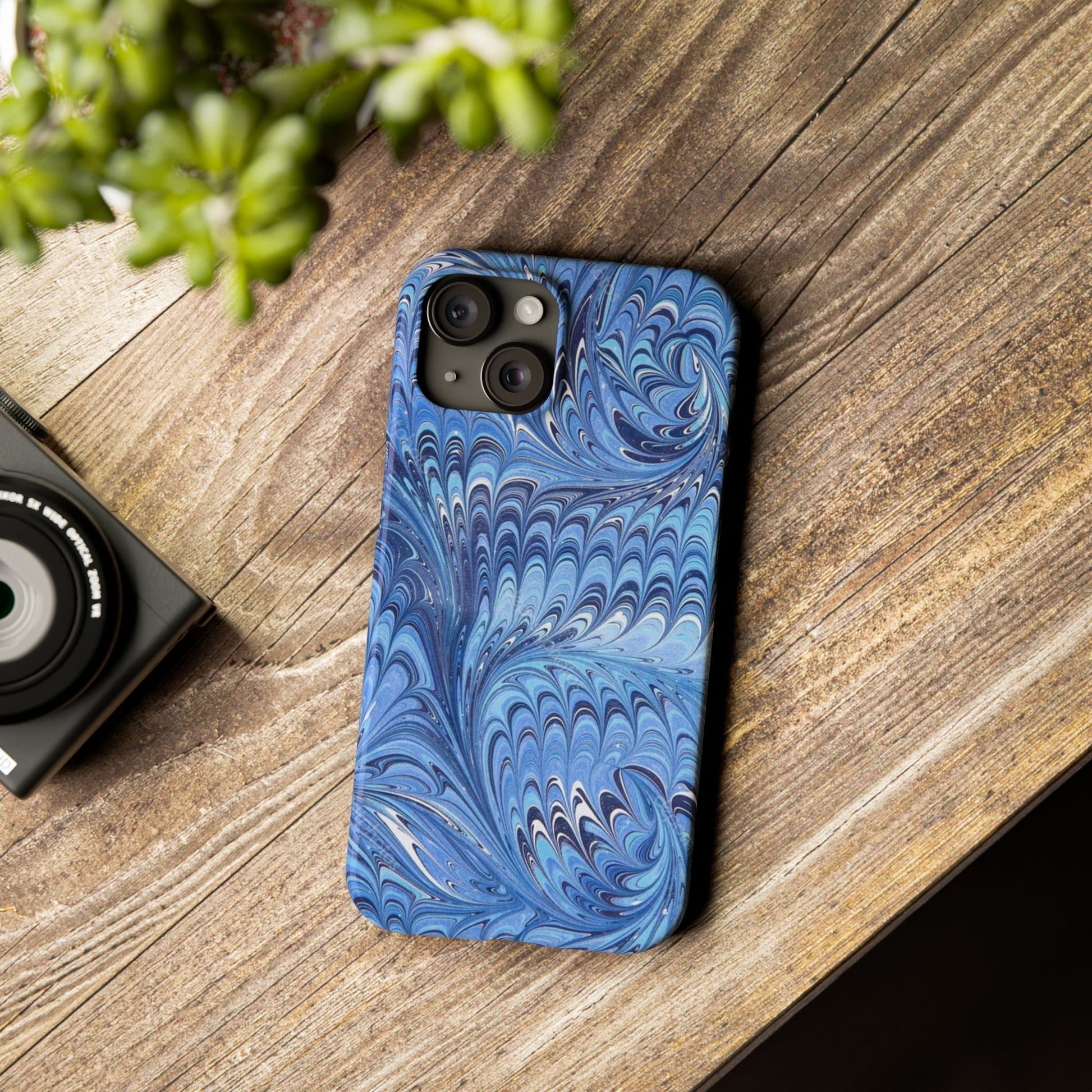 Blue Italian Marbled Design, Green and Blue Pallet, Slim Phone Case