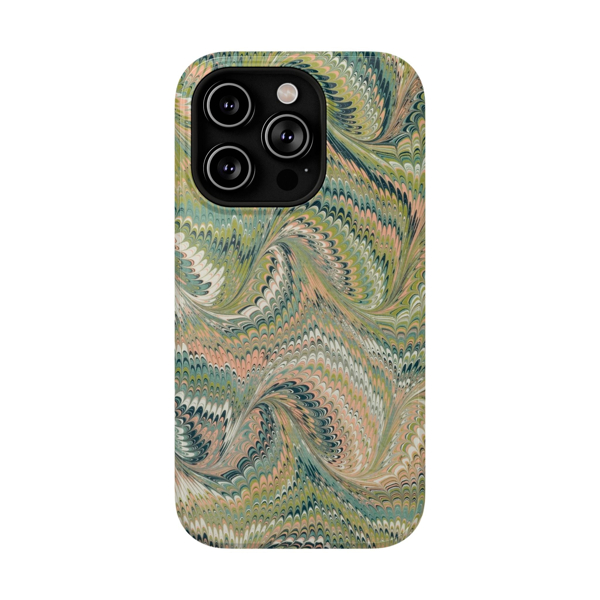 Marbled Swirl Pink and Green Impact-Resistant Phone Case for Apple + Samsung