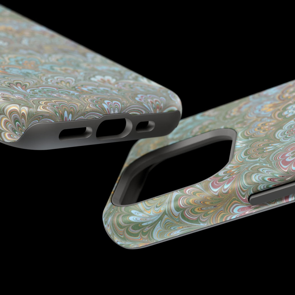 Green, Blue, + White Marbled Peacock - Dual Layer MAG SAFE Phone Case