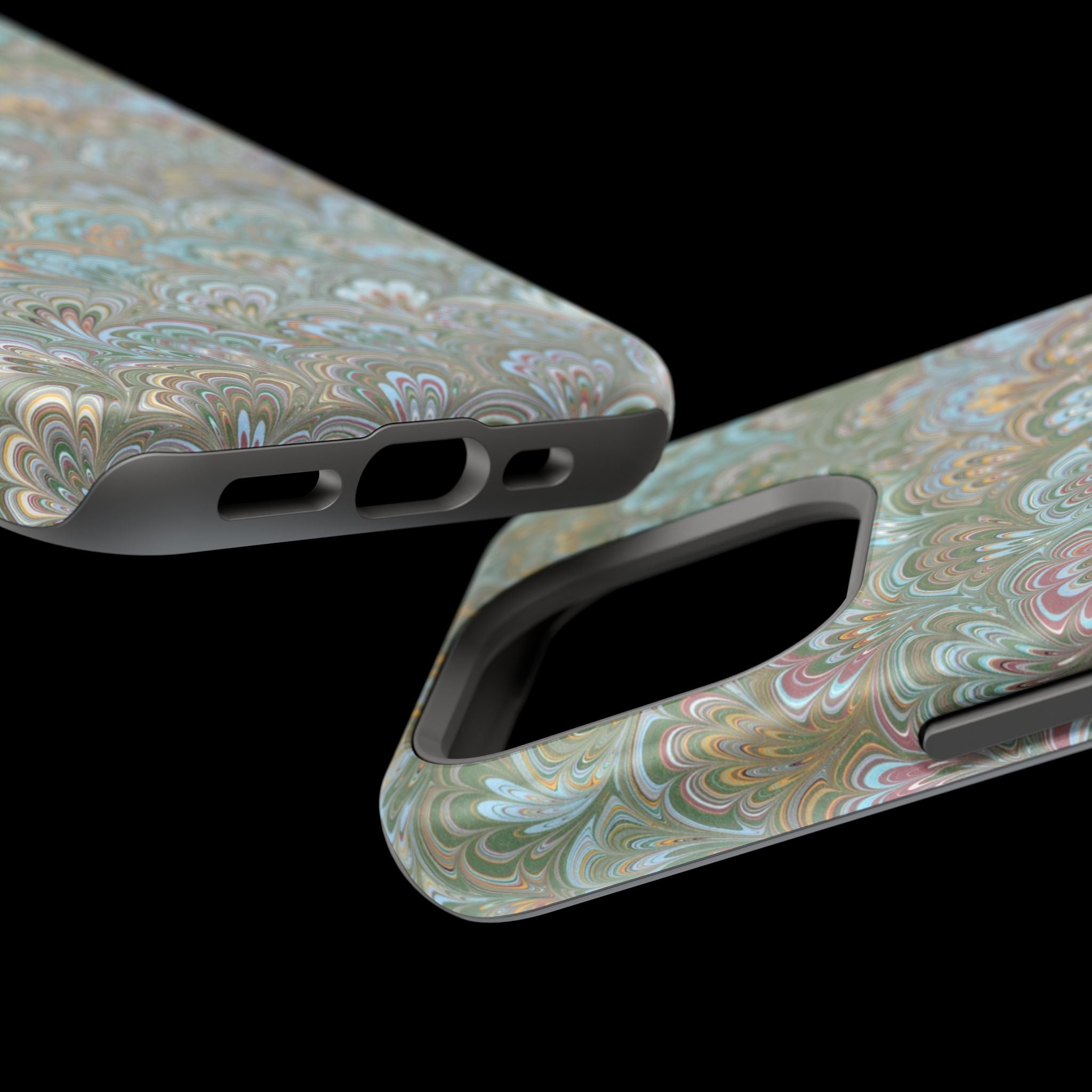 Green, Blue, + White Marbled Peacock - Dual Layer MAG SAFE Phone Case