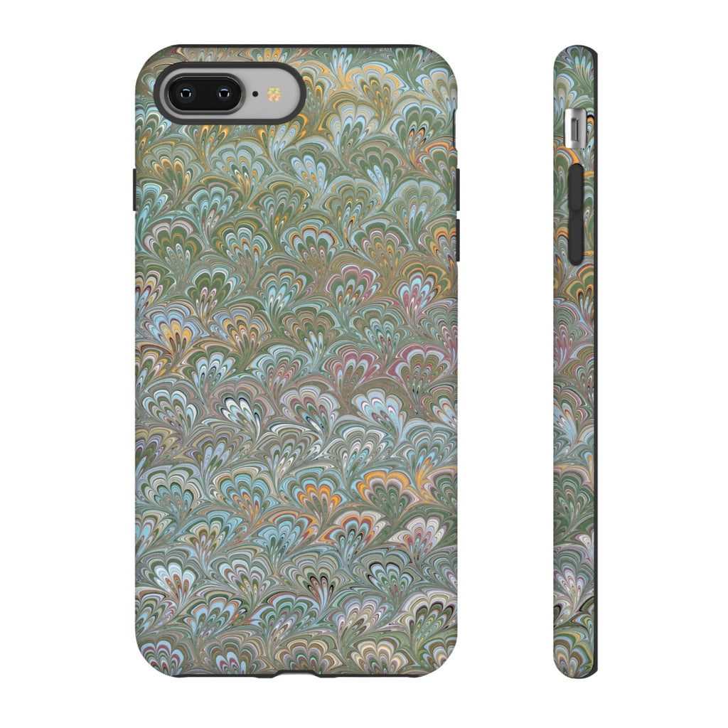 Blue and Green Feather Marbled Phone Case — Dual Layer - Tough Protective Phone Cover