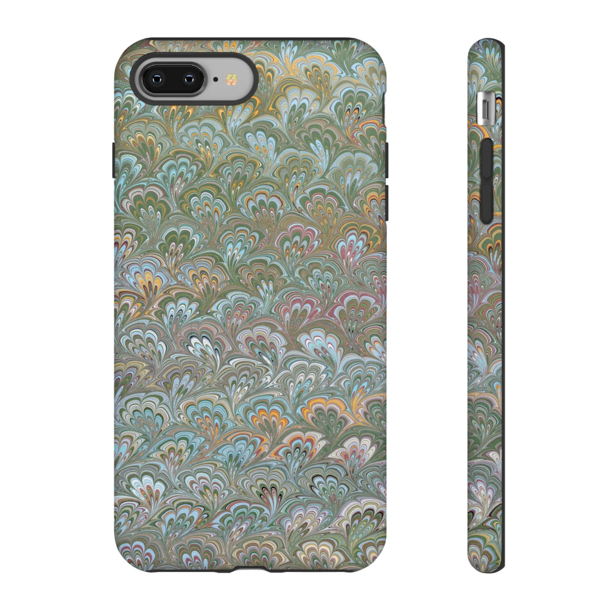 Blue and Green Feather Marbled Phone Case — Dual Layer - Tough Protective Phone Cover