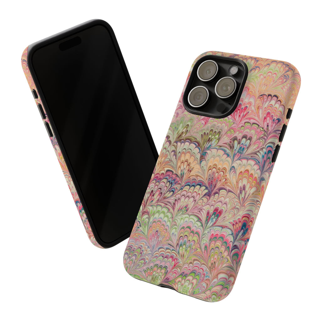 Pastel Pink + Green Feather Marbled Phone Case - Dual Layer Phone Cover