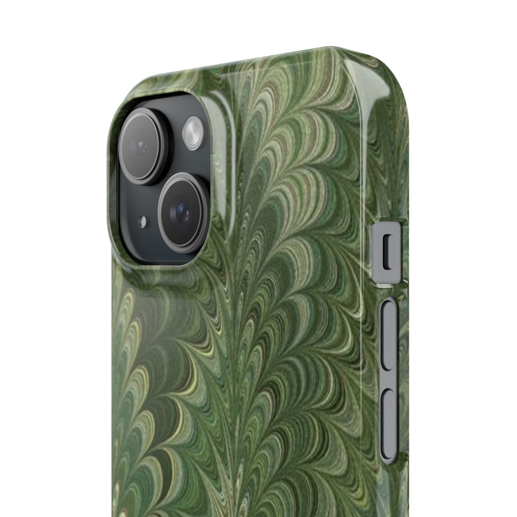 Green Marbled Slim Phone Case — Botanical Swirl Pattern Slim Case
