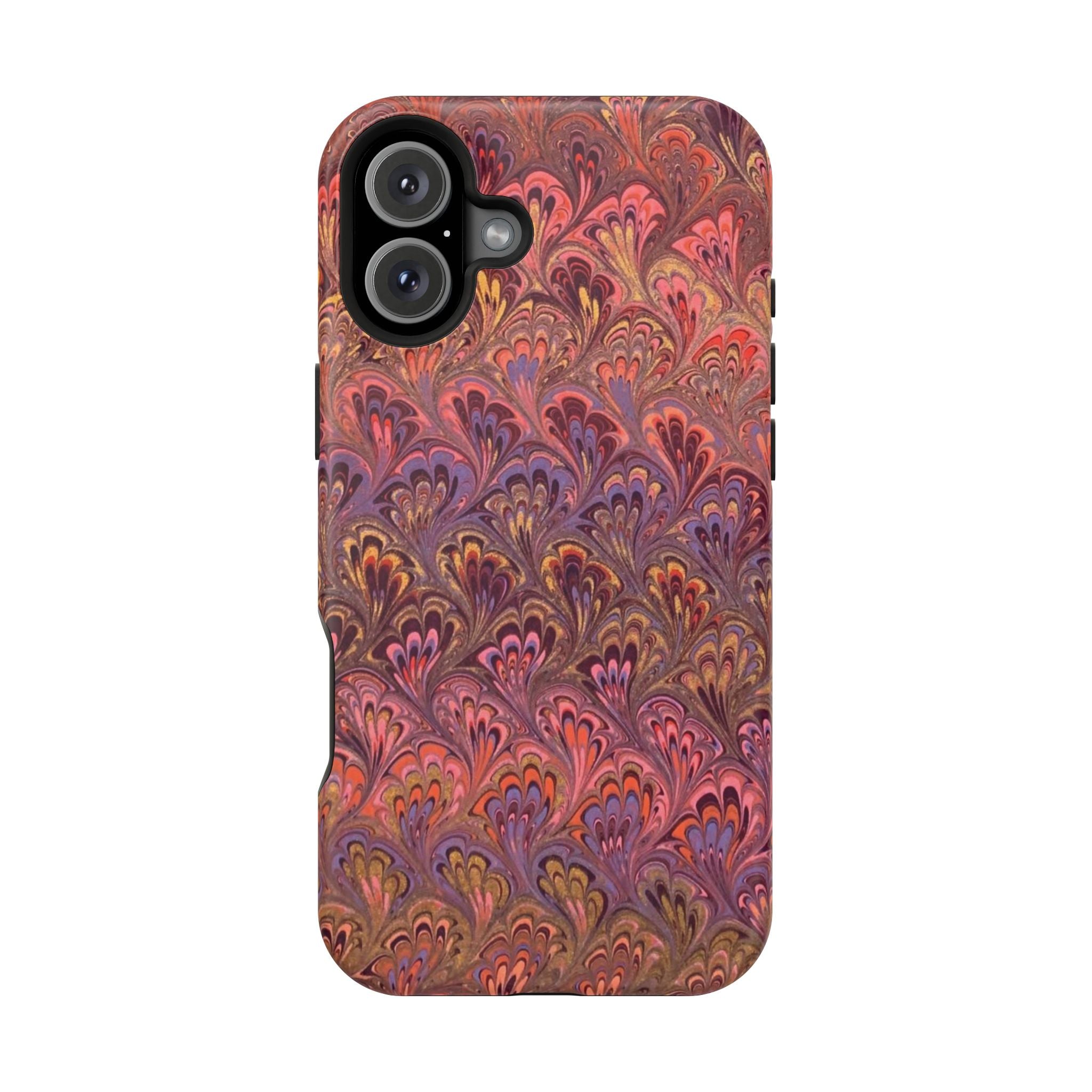 Mag Safe Marble iPhone Case - Red, Burgundy, Lavender & Gold Impact-Resistant