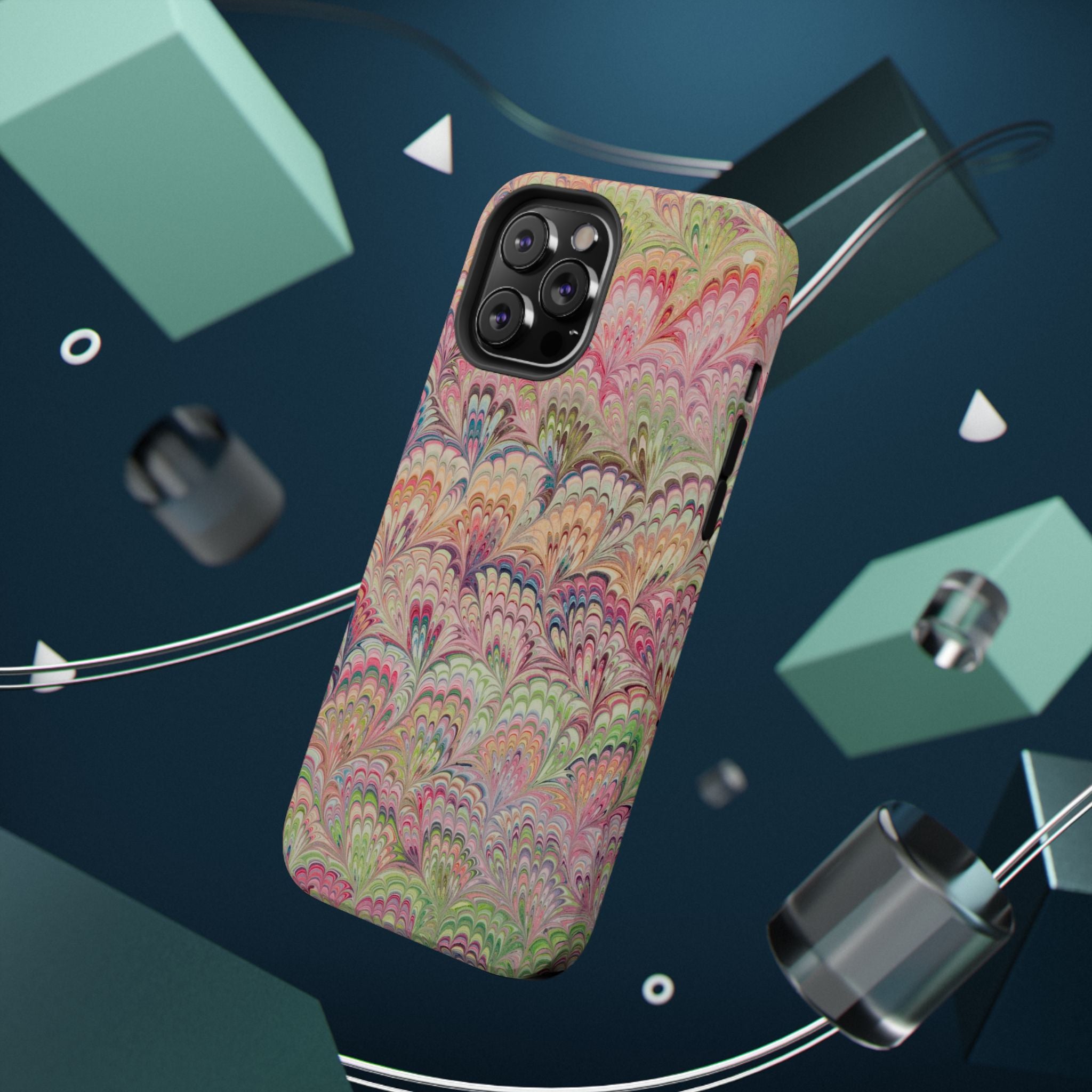 Marbled Pastel Pink and Green Impact-Resistant Phone Case for Apple + Samsung