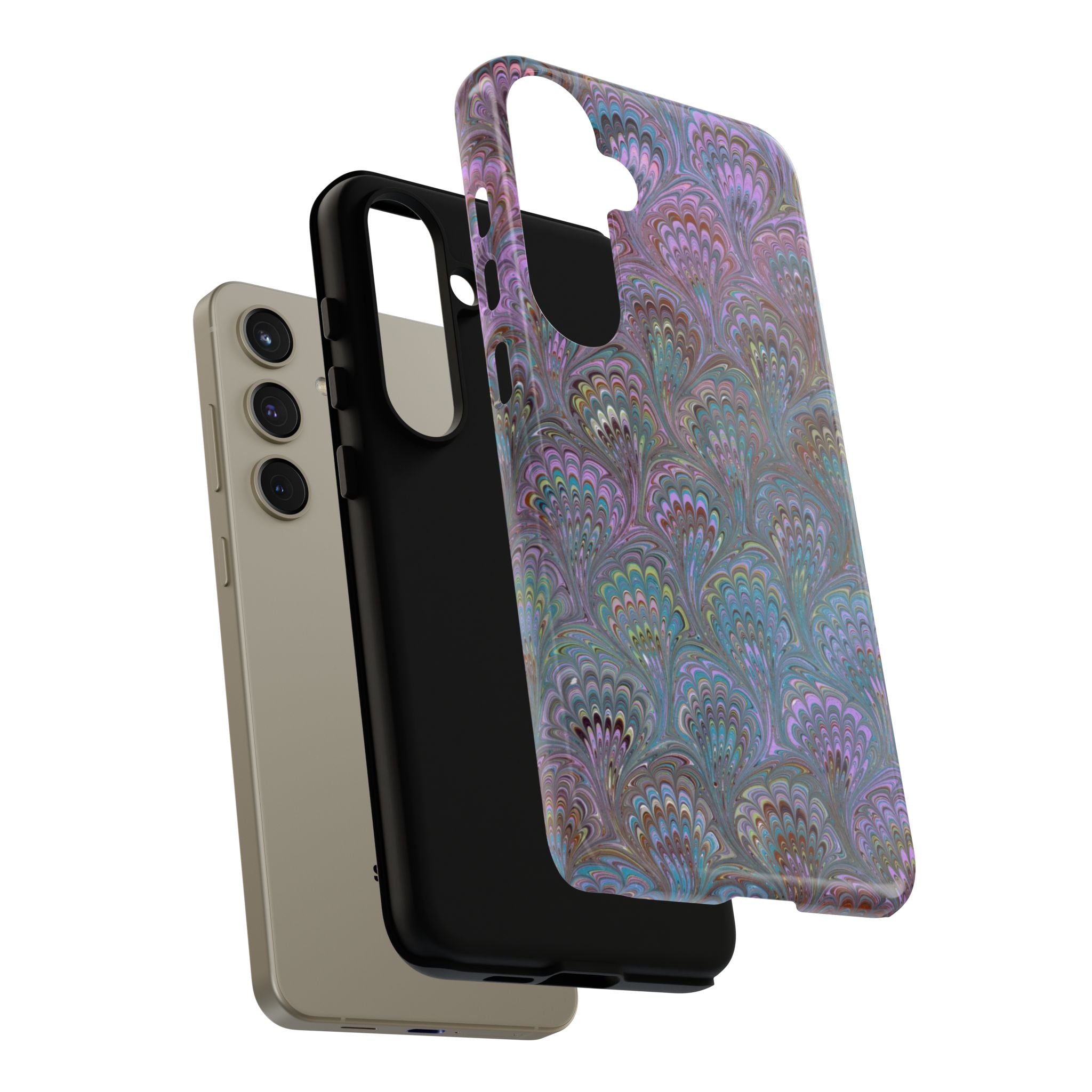 Lavender Marbled Peacock Durable Phone Case - Matte or Glossy