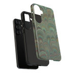 Marbled Peacock Durable Phone Case - Olive Green and Brown - Matte or Glossy