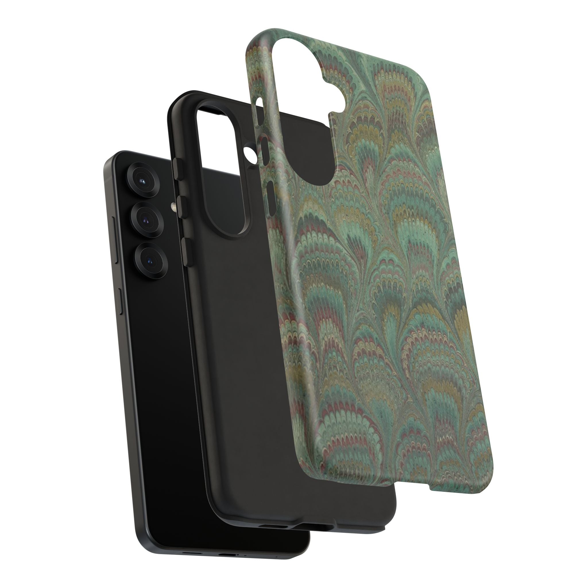Marbled Peacock Durable Phone Case - Olive Green and Brown - Matte or Glossy