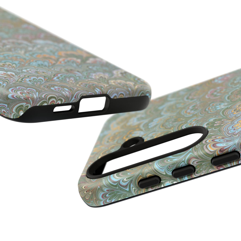 Blue and Green Feather Marbled Phone Case — Dual Layer - Tough Protective Phone Cover