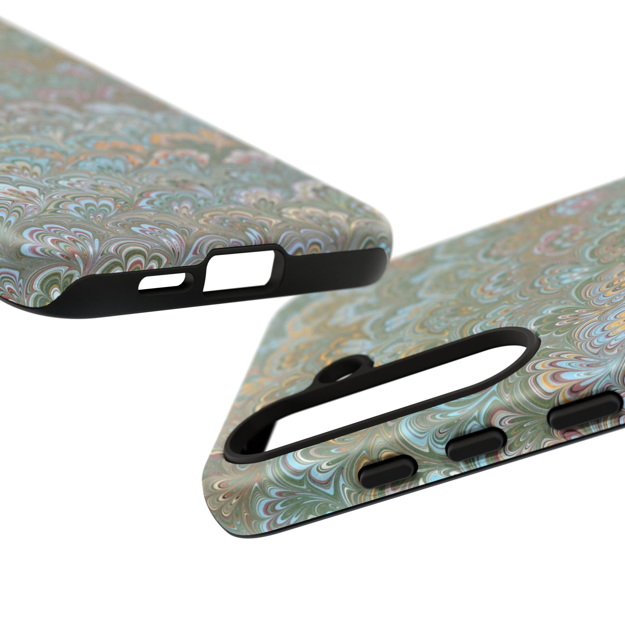 Blue and Green Feather Marbled Phone Case — Dual Layer - Tough Protective Phone Cover