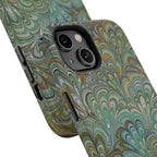 iPhone17 + All Models Phone Cases, Italian Peacock Feather Design, Stylish Impact-Resistant Shell, Protective Cover, Green Peacock Print