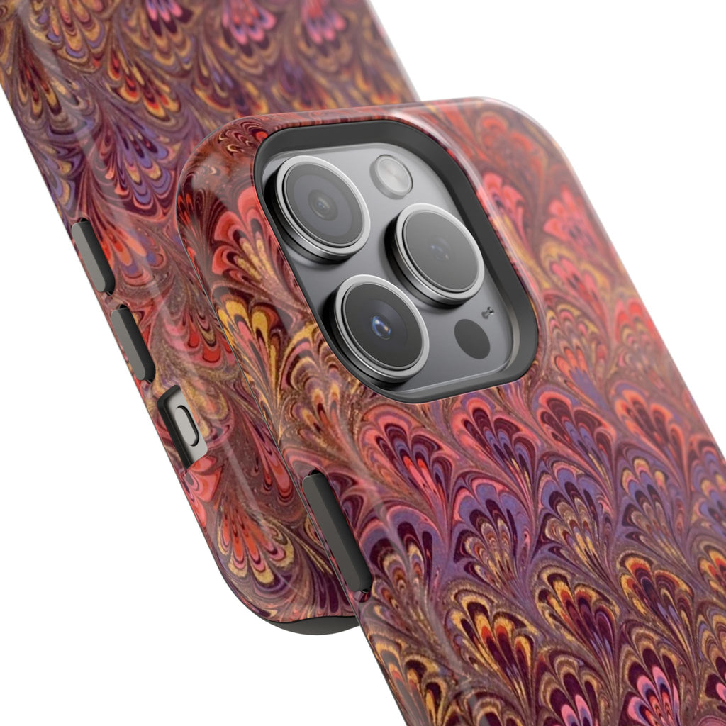 Mag Safe Marble iPhone Case - Red, Burgundy, Lavender & Gold Impact-Resistant