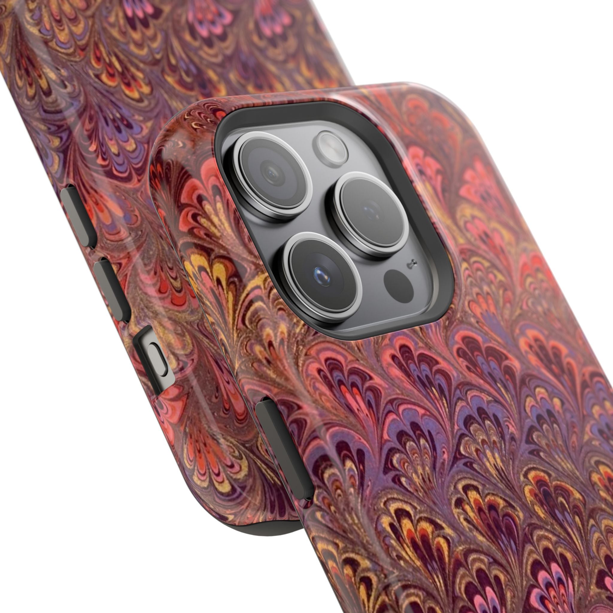 Mag Safe Marble iPhone Case - Red, Burgundy, Lavender & Gold Impact-Resistant