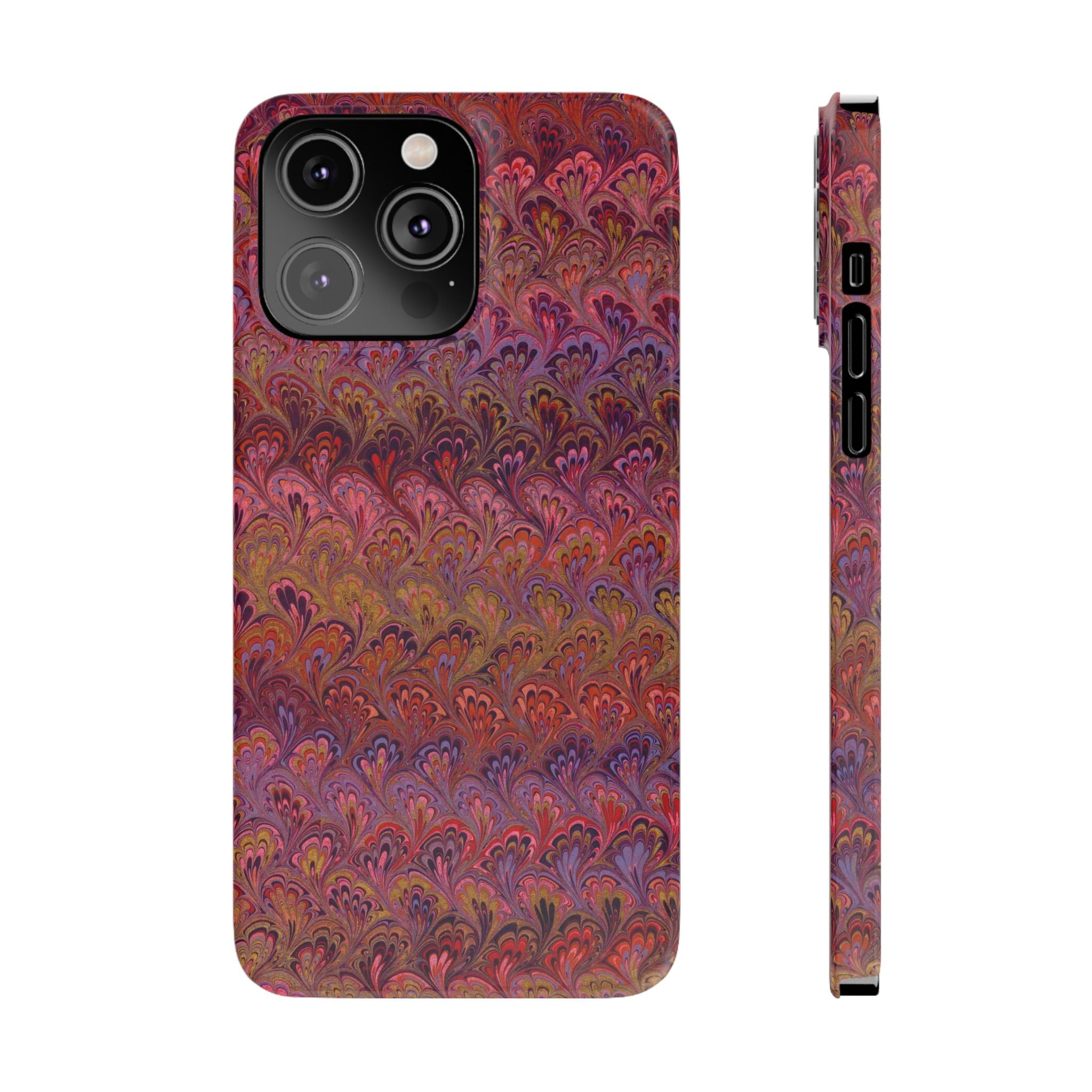 Reds, Lavenders, Marbled VIntage Design, Italian Feather Phone Case, Slim Phone Cases, IPHONE16 and all sizes