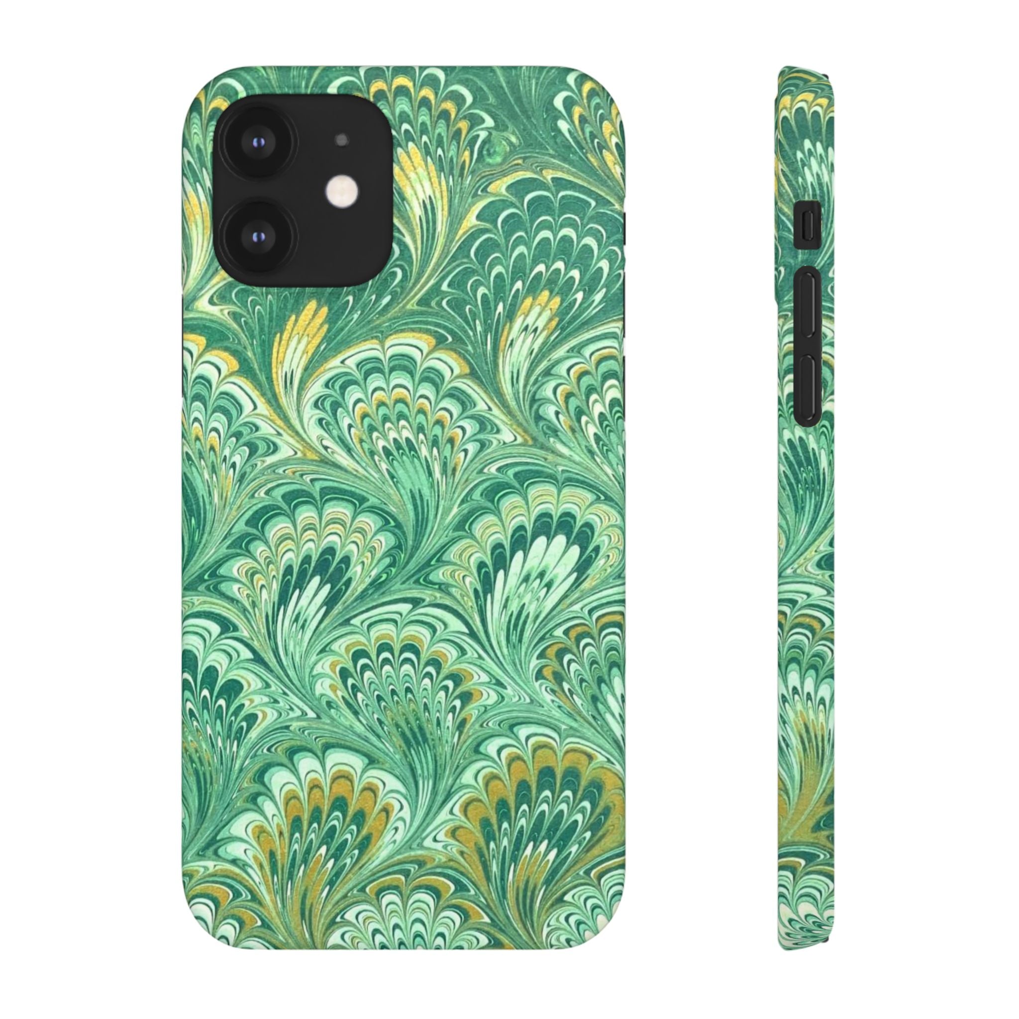 Marbled Feather Green Swirl - Single Layer Slim Phone Case