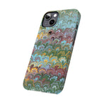 Phone Case with Design from Italy - Marbled "Peacock" Design, Green, Blue, Multi-Color Slim Phone Cases