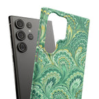 Marbled Feather Green Swirl - Single Layer Slim Phone Case